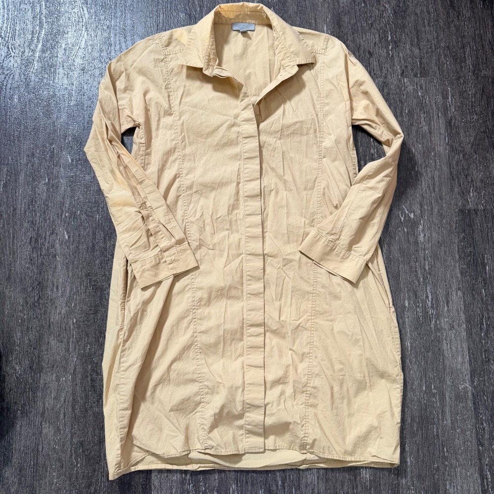 COS Shirt Dress‎ Womens 2 Tan Beige Cotton Long Sleeve Hidden Button Minimalist